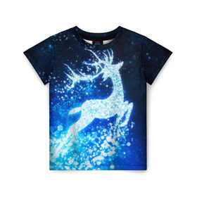 Детская футболка 3D с принтом Новогодний олень в Санкт-Петербурге, 100% гипоаллергенный полиэфир | прямой крой, круглый вырез горловины, длина до линии бедер, чуть спущенное плечо, ткань немного тянется | christmas | deer | год | рождество