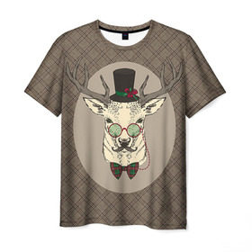 Мужская футболка 3D с принтом Deer в Санкт-Петербурге, 100% полиэфир | прямой крой, круглый вырез горловины, длина до линии бедер | 2016 | christmas | deer | год | новогодний | новый | олень | рождественский | с новым годом