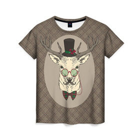 Женская футболка 3D с принтом Deer в Санкт-Петербурге, 100% полиэфир ( синтетическое хлопкоподобное полотно) | прямой крой, круглый вырез горловины, длина до линии бедер | 2016 | christmas | deer | год | новогодний | новый | олень | рождественский | с новым годом