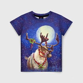 Детская футболка 3D с принтом Christmas deer в Санкт-Петербурге, 100% гипоаллергенный полиэфир | прямой крой, круглый вырез горловины, длина до линии бедер, чуть спущенное плечо, ткань немного тянется | Тематика изображения на принте: 2016 | christmas | deer | год | новогодний | новый | олень | рождественский | с новым годом