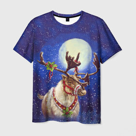 Мужская футболка 3D с принтом Christmas deer в Санкт-Петербурге, 100% полиэфир | прямой крой, круглый вырез горловины, длина до линии бедер | 2016 | christmas | deer | год | новогодний | новый | олень | рождественский | с новым годом