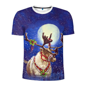 Мужская футболка 3D спортивная с принтом Christmas deer в Санкт-Петербурге, 100% полиэстер с улучшенными характеристиками | приталенный силуэт, круглая горловина, широкие плечи, сужается к линии бедра | 2016 | christmas | deer | год | новогодний | новый | олень | рождественский | с новым годом