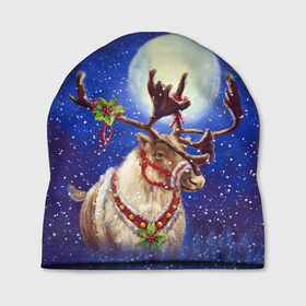 Шапка 3D с принтом Christmas deer в Санкт-Петербурге, 100% полиэстер | универсальный размер, печать по всей поверхности изделия | 2016 | christmas | deer | год | новогодний | новый | олень | рождественский | с новым годом