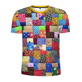 Мужская футболка 3D спортивная с принтом Лоскутное шитьё в Санкт-Петербурге, 100% полиэстер с улучшенными характеристиками | приталенный силуэт, круглая горловина, широкие плечи, сужается к линии бедра | лоскут | одежда | текстура | ткань | шитьё