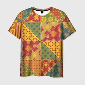Мужская футболка 3D с принтом Лоскутное шитьё в Санкт-Петербурге, 100% полиэфир | прямой крой, круглый вырез горловины, длина до линии бедер | Тематика изображения на принте: лоскут | одежда | текстура | ткань | шитьё