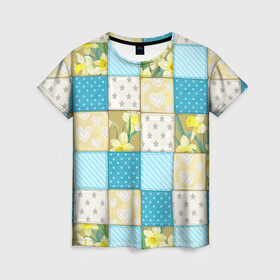 Женская футболка 3D с принтом Лоскутное шитьё в Санкт-Петербурге, 100% полиэфир ( синтетическое хлопкоподобное полотно) | прямой крой, круглый вырез горловины, длина до линии бедер | лоскут | одежда | текстура | ткань | шитьё