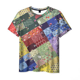 Мужская футболка 3D с принтом Лоскутное шитьё в Санкт-Петербурге, 100% полиэфир | прямой крой, круглый вырез горловины, длина до линии бедер | лоскут | одежда | текстура | ткань | шитьё