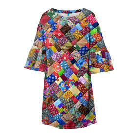 Детское платье 3D с принтом Лоскутное шитьё в Санкт-Петербурге, 100% полиэстер | прямой силуэт, чуть расширенный к низу. Круглая горловина, на рукавах — воланы | лоскут | одежда | текстура | ткань | шитьё