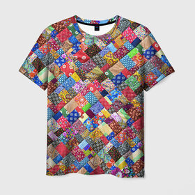 Мужская футболка 3D с принтом Лоскутное шитьё в Санкт-Петербурге, 100% полиэфир | прямой крой, круглый вырез горловины, длина до линии бедер | Тематика изображения на принте: лоскут | одежда | текстура | ткань | шитьё