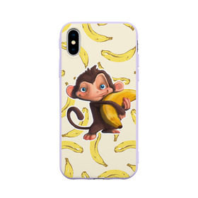 Чехол для Apple iPhone X силиконовый матовый с принтом Обезьяна с бананом в Санкт-Петербурге, Силикон | Печать на задней стороне чехла, без боковой панели | мартышка | обезьяна