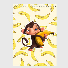 Скетчбук с принтом Обезьяна с бананом в Санкт-Петербурге, 100% бумага
 | 48 листов, плотность листов — 100 г/м2, плотность картонной обложки — 250 г/м2. Листы скреплены сверху удобной пружинной спиралью | Тематика изображения на принте: мартышка | обезьяна