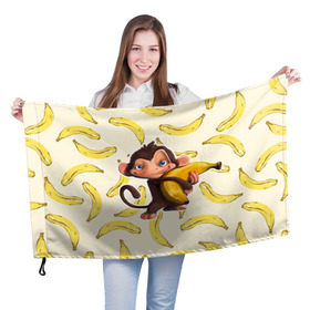 Флаг 3D с принтом Обезьяна с бананом в Санкт-Петербурге, 100% полиэстер | плотность ткани — 95 г/м2, размер — 67 х 109 см. Принт наносится с одной стороны | мартышка | обезьяна