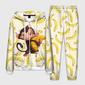 Мужской костюм 3D с принтом Обезьяна с бананом в Санкт-Петербурге, 100% полиэстер | Манжеты и пояс оформлены тканевой резинкой, двухслойный капюшон со шнурком для регулировки, карманы спереди | мартышка | обезьяна