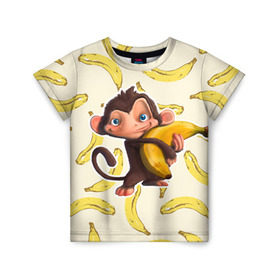 Детская футболка 3D с принтом Обезьяна с бананом в Санкт-Петербурге, 100% гипоаллергенный полиэфир | прямой крой, круглый вырез горловины, длина до линии бедер, чуть спущенное плечо, ткань немного тянется | мартышка | обезьяна