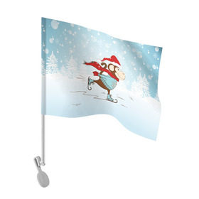 Флаг для автомобиля с принтом Обезьяна на коньках в Санкт-Петербурге, 100% полиэстер | Размер: 30*21 см | 2016 | год | ёлки | коньки | мартышка | новый | обезьяна | с новым год