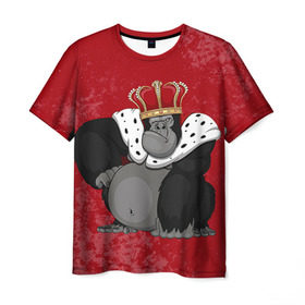 Мужская футболка 3D с принтом Обезьяна король в Санкт-Петербурге, 100% полиэфир | прямой крой, круглый вырез горловины, длина до линии бедер | Тематика изображения на принте: 2016 | год | король | корона | мартышка | новый | обезьяна | с новым год