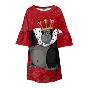 Детское платье 3D с принтом Обезьяна король в Санкт-Петербурге, 100% полиэстер | прямой силуэт, чуть расширенный к низу. Круглая горловина, на рукавах — воланы | 2016 | год | король | корона | мартышка | новый | обезьяна | с новым год