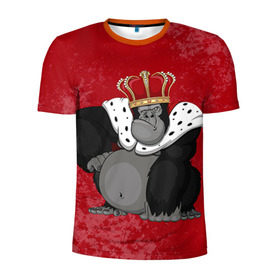 Мужская футболка 3D спортивная с принтом Обезьяна король в Санкт-Петербурге, 100% полиэстер с улучшенными характеристиками | приталенный силуэт, круглая горловина, широкие плечи, сужается к линии бедра | 2016 | год | король | корона | мартышка | новый | обезьяна | с новым год