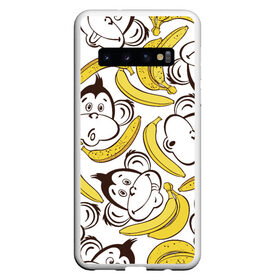 Чехол для Samsung Galaxy S10 с принтом Обезьянки и бананы в Санкт-Петербурге, Силикон | Область печати: задняя сторона чехла, без боковых панелей | Тематика изображения на принте: банан