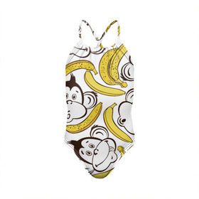 Детский купальник 3D с принтом Обезьянки и бананы в Санкт-Петербурге, Полиэстер 85%, Спандекс 15% | Слитный крой, подклад по переду изделия, узкие бретели | Тематика изображения на принте: банан