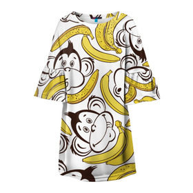 Детское платье 3D с принтом Обезьянки и бананы в Санкт-Петербурге, 100% полиэстер | прямой силуэт, чуть расширенный к низу. Круглая горловина, на рукавах — воланы | банан