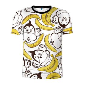 Мужская футболка 3D спортивная с принтом Обезьянки и бананы в Санкт-Петербурге, 100% полиэстер с улучшенными характеристиками | приталенный силуэт, круглая горловина, широкие плечи, сужается к линии бедра | Тематика изображения на принте: банан