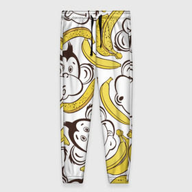 Женские брюки 3D с принтом Обезьянки и бананы в Санкт-Петербурге, полиэстер 100% | прямой крой, два кармана без застежек по бокам, с мягкой трикотажной резинкой на поясе и по низу штанин. В поясе для дополнительного комфорта — широкие завязки | банан