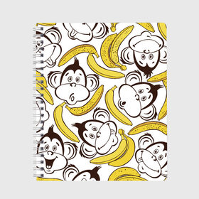 Тетрадь с принтом Обезьянки и бананы в Санкт-Петербурге, 100% бумага | 48 листов, плотность листов — 60 г/м2, плотность картонной обложки — 250 г/м2. Листы скреплены сбоку удобной пружинной спиралью. Уголки страниц и обложки скругленные. Цвет линий — светло-серый
 | Тематика изображения на принте: банан