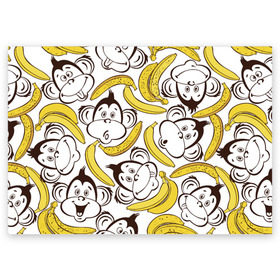 Поздравительная открытка с принтом Обезьянки и бананы в Санкт-Петербурге, 100% бумага | плотность бумаги 280 г/м2, матовая, на обратной стороне линовка и место для марки
 | Тематика изображения на принте: банан