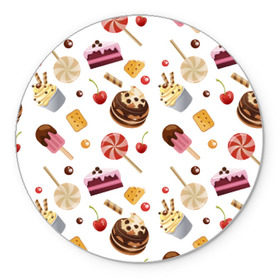 Коврик круглый с принтом Sweet time в Санкт-Петербурге, резина и полиэстер | круглая форма, изображение наносится на всю лицевую часть | candy | капкейп | милый | мороженое | пирожное | торт