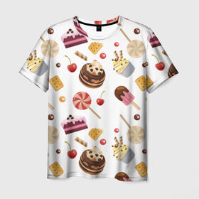 Мужская футболка 3D с принтом Sweet time в Санкт-Петербурге, 100% полиэфир | прямой крой, круглый вырез горловины, длина до линии бедер | candy | капкейп | милый | мороженое | пирожное | торт