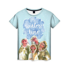 Женская футболка 3D с принтом Зимняя пора в Санкт-Петербурге, 100% полиэфир ( синтетическое хлопкоподобное полотно) | прямой крой, круглый вырез горловины, длина до линии бедер | winter | год | зима | мартышка | новогодний | новый | обезьяна | обезьянка | подарок | с новым годом | снег