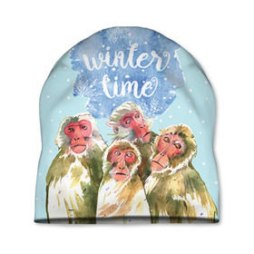 Шапка 3D с принтом Зимняя пора в Санкт-Петербурге, 100% полиэстер | универсальный размер, печать по всей поверхности изделия | winter | год | зима | мартышка | новогодний | новый | обезьяна | обезьянка | подарок | с новым годом | снег