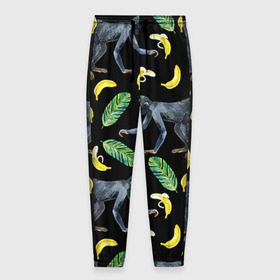 Мужские брюки 3D с принтом Обезьянки и бананы в Санкт-Петербурге, 100% полиэстер | манжеты по низу, эластичный пояс регулируется шнурком, по бокам два кармана без застежек, внутренняя часть кармана из мелкой сетки | банан