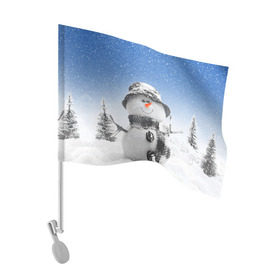 Флаг для автомобиля с принтом Снеговик в Санкт-Петербурге, 100% полиэстер | Размер: 30*21 см | Тематика изображения на принте: 2016 | winter | год | зима | мартышка | новогодний | новый | обезьяна | обезьянка | подарок | с новым годом | снег | снеговик