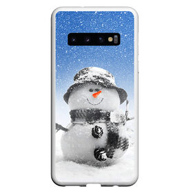 Чехол для Samsung Galaxy S10 с принтом Снеговик в Санкт-Петербурге, Силикон | Область печати: задняя сторона чехла, без боковых панелей | Тематика изображения на принте: 2016 | winter | год | зима | мартышка | новогодний | новый | обезьяна | обезьянка | подарок | с новым годом | снег | снеговик
