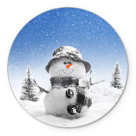 Коврик круглый с принтом Снеговик в Санкт-Петербурге, резина и полиэстер | круглая форма, изображение наносится на всю лицевую часть | 2016 | winter | год | зима | мартышка | новогодний | новый | обезьяна | обезьянка | подарок | с новым годом | снег | снеговик