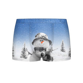 Мужские трусы 3D с принтом Снеговик в Санкт-Петербурге, 50% хлопок, 50% полиэстер | классическая посадка, на поясе мягкая тканевая резинка | 2016 | winter | год | зима | мартышка | новогодний | новый | обезьяна | обезьянка | подарок | с новым годом | снег | снеговик