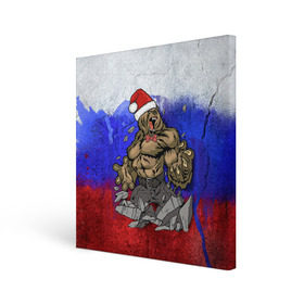 Холст квадратный с принтом Медведь в Санкт-Петербурге, 100% ПВХ |  | 2016 | год | медведь | мишка | новогодний | новый | патриот | россия | русский | с новым годом | сила | флаг