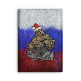 Обложка для автодокументов с принтом Медведь в Санкт-Петербурге, натуральная кожа |  размер 19,9*13 см; внутри 4 больших “конверта” для документов и один маленький отдел — туда идеально встанут права | 2016 | год | медведь | мишка | новогодний | новый | патриот | россия | русский | с новым годом | сила | флаг