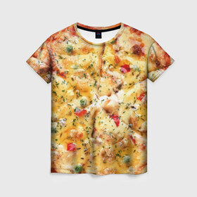 Женская футболка 3D с принтом Пицца в Санкт-Петербурге, 100% полиэфир ( синтетическое хлопкоподобное полотно) | прямой крой, круглый вырез горловины, длина до линии бедер | еда | пицца