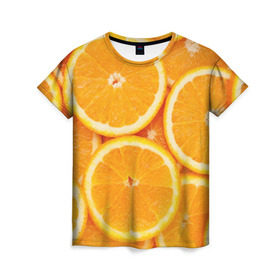 Женская футболка 3D с принтом Апельсинчик в Санкт-Петербурге, 100% полиэфир ( синтетическое хлопкоподобное полотно) | прямой крой, круглый вырез горловины, длина до линии бедер | Тематика изображения на принте: orange | апельсин | фрукты