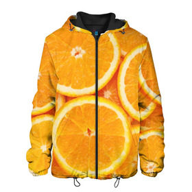 Мужская куртка 3D с принтом Апельсинчик в Санкт-Петербурге, ткань верха — 100% полиэстер, подклад — флис | прямой крой, подол и капюшон оформлены резинкой с фиксаторами, два кармана без застежек по бокам, один большой потайной карман на груди. Карман на груди застегивается на липучку | orange | апельсин | фрукты