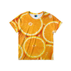 Детская футболка 3D с принтом Апельсинчик в Санкт-Петербурге, 100% гипоаллергенный полиэфир | прямой крой, круглый вырез горловины, длина до линии бедер, чуть спущенное плечо, ткань немного тянется | orange | апельсин | фрукты