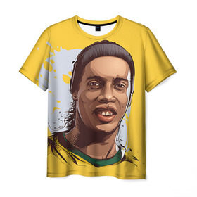 Мужская футболка 3D с принтом Ronaldinho в Санкт-Петербурге, 100% полиэфир | прямой крой, круглый вырез горловины, длина до линии бедер | Тематика изображения на принте: football | ronaldinho | роналдиньо | футбол | футболист