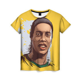 Женская футболка 3D с принтом Ronaldinho в Санкт-Петербурге, 100% полиэфир ( синтетическое хлопкоподобное полотно) | прямой крой, круглый вырез горловины, длина до линии бедер | football | ronaldinho | роналдиньо | футбол | футболист