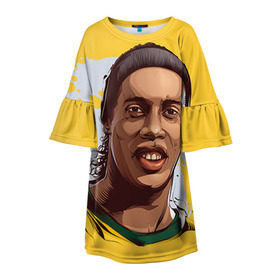 Детское платье 3D с принтом Ronaldinho в Санкт-Петербурге, 100% полиэстер | прямой силуэт, чуть расширенный к низу. Круглая горловина, на рукавах — воланы | Тематика изображения на принте: football | ronaldinho | роналдиньо | футбол | футболист