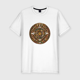 Мужская футболка премиум с принтом Maya в Санкт-Петербурге, 92% хлопок, 8% лайкра | приталенный силуэт, круглый вырез ворота, длина до линии бедра, короткий рукав | Тематика изображения на принте: календарь | майя | орнамент | узор
