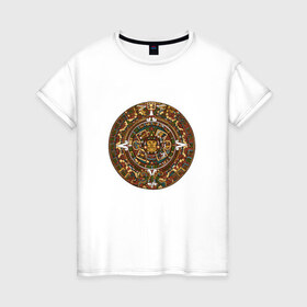 Женская футболка хлопок с принтом Maya в Санкт-Петербурге, 100% хлопок | прямой крой, круглый вырез горловины, длина до линии бедер, слегка спущенное плечо | календарь | майя | орнамент | узор