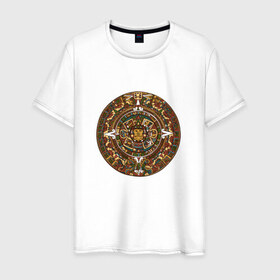 Мужская футболка хлопок с принтом Maya в Санкт-Петербурге, 100% хлопок | прямой крой, круглый вырез горловины, длина до линии бедер, слегка спущенное плечо. | календарь | майя | орнамент | узор